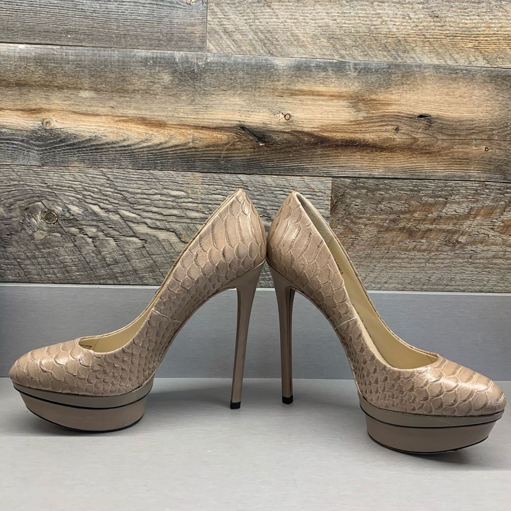 NWT Brian Atwood snake skin tan pumps 9.5